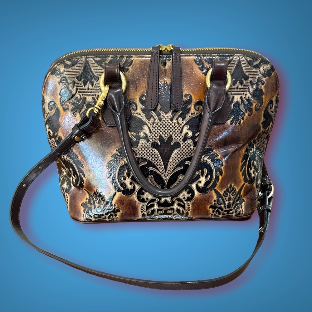 ✨RARE Brahmin Vivian- Espresso Fresco handbag black & brown embossed leather✨ - Picture 3 of 13